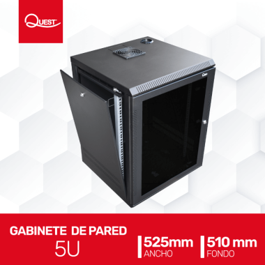 Gabinete Rack de Pared Tapas Laterales Removibles de 5U con Puerta en vidrio • Color: Negro