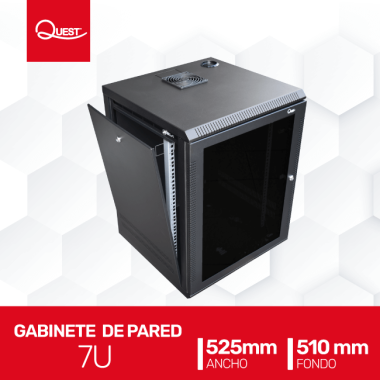 Gabinete Rack de Pared Tapas Laterales Removibles de 7U con Puerta en vidrio • Color: Negro