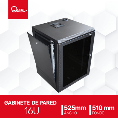 Gabinete Rack de Pared Tapas Laterales Removibles de 16U con Puerta en vidrio
