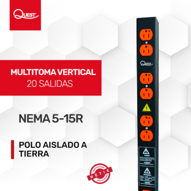 Multitoma Vertical de 20 entradas NEMA 5-15R Polo aislado a tierra